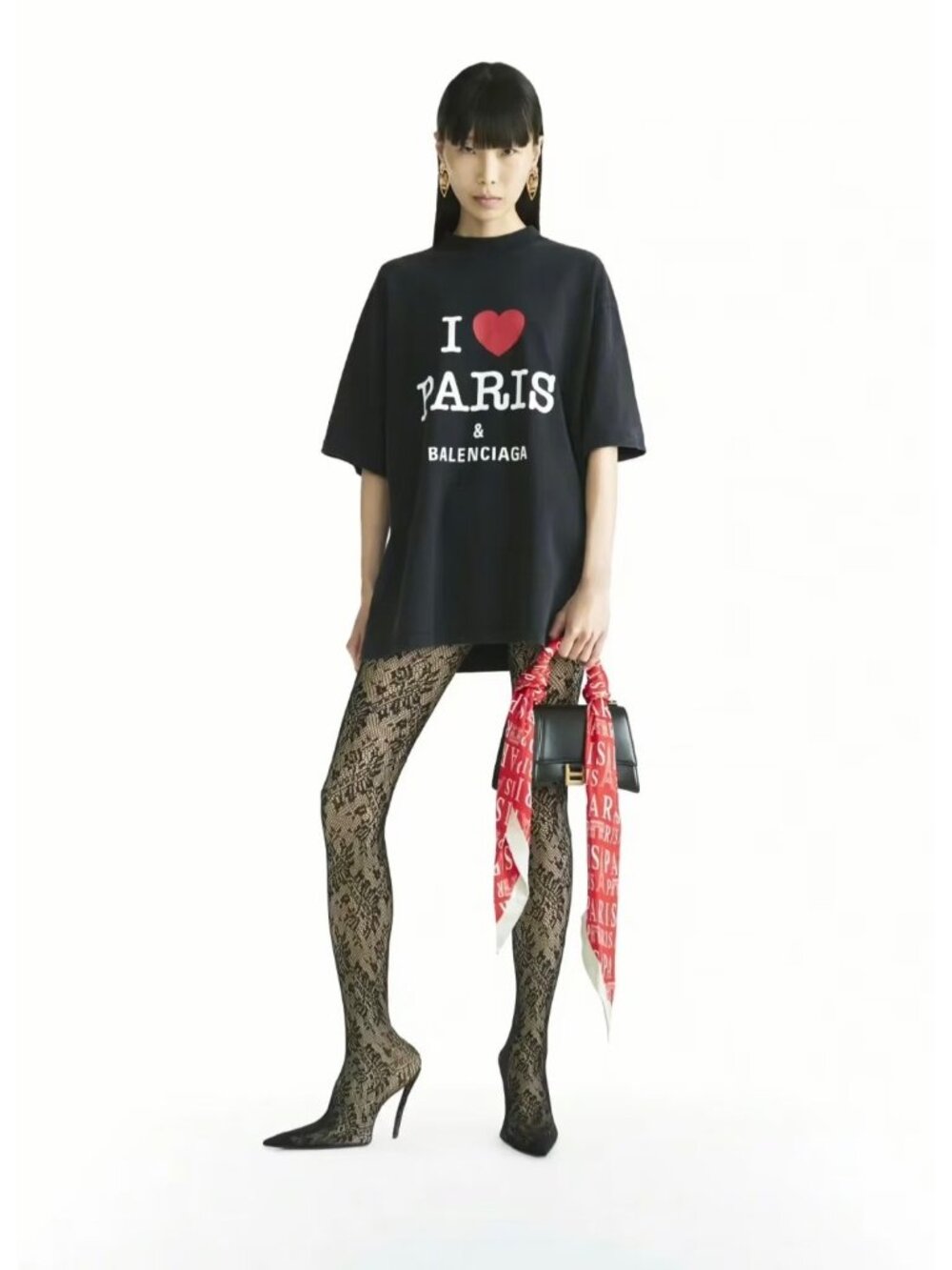 Balenciaga Unisex I Love Paris Medium Fit Vintage T-shirt Black Dirty Wash XS 76